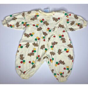 Vintage Cradle Crowd Baby Sleeper 3-6M Yellow Teddy Bears Balloons Pajamas